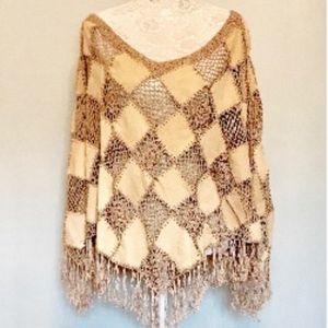 Vintage Suede and Crochet Poncho  VS405